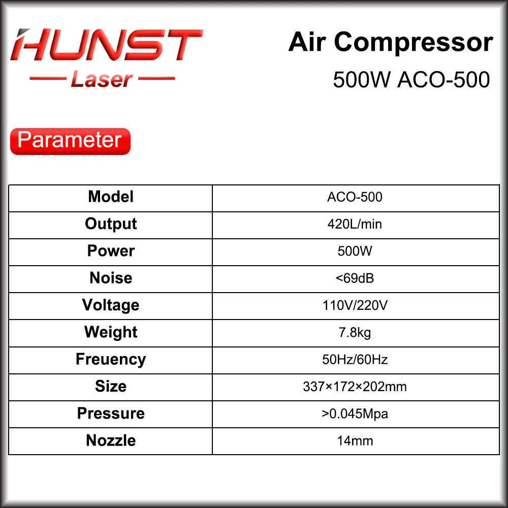 Hunst 500W 110V/220V Air Compressor Electrical Magnetic Air Pump for CO2 Laser Engraving Cutting Machine ACO-500 enlarge
