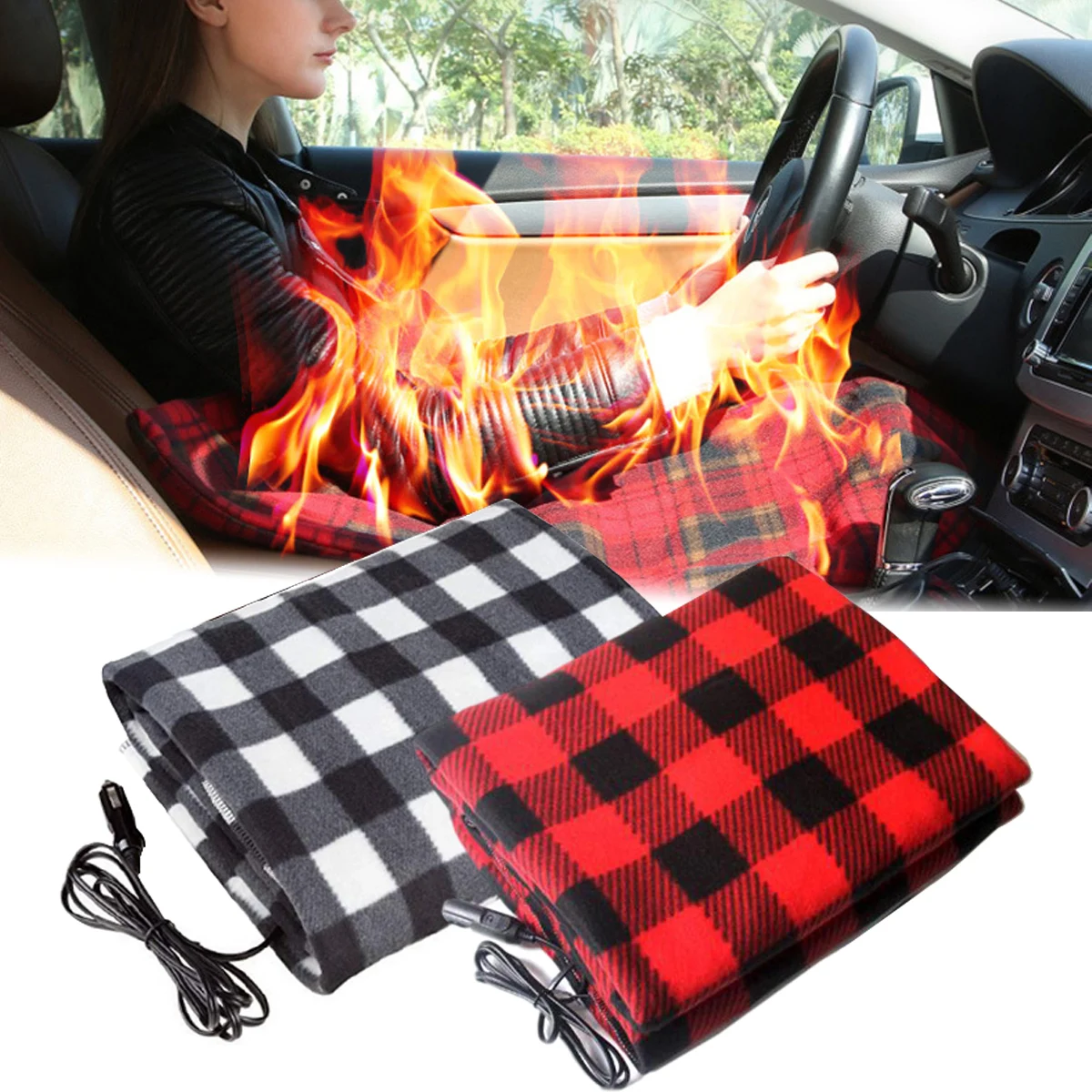 

Электрическое одеяло в решетку 150*110 см 12 В, толстая Подогреваемая Подушка, энергосберегающее теплое зимнее одеяло, чехол, автомобильные акс...