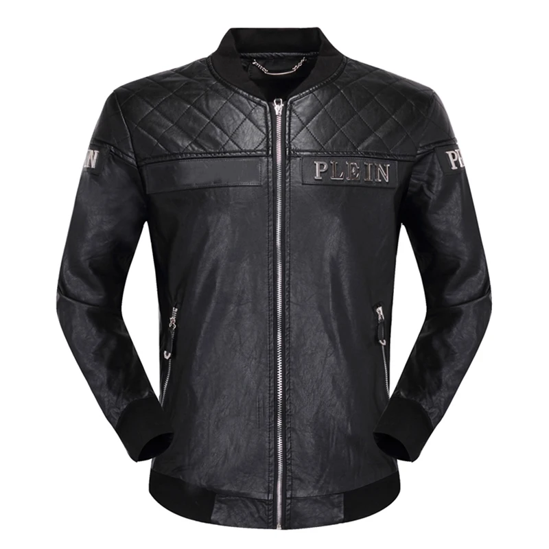 

Куртка мужская из ПУ кожи, с вышивкой буквами