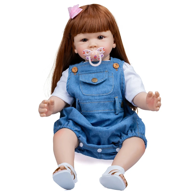 

Кукла Reborns 60 см/23 дюйма, кукла-девочка, кукла для кормления, реалистичное мягкое виниловое тело ручной работы с открытыми глазами, подарок дл...