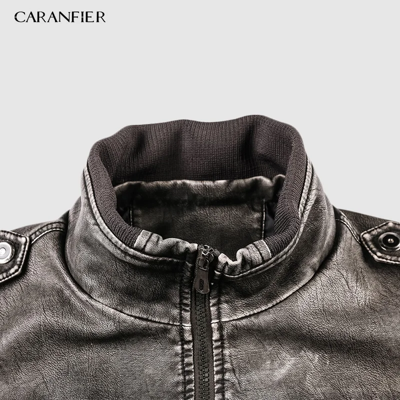 Мужские Куртки из искусственной кожи CARANFEIR классические Байкерские на осень и