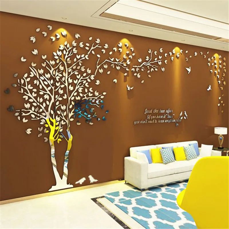 

home decor Wallpaper DIY Acrylic Mirror Wall Sticker Tree Living Room TV Background Wall Decoration Home Mural Art
