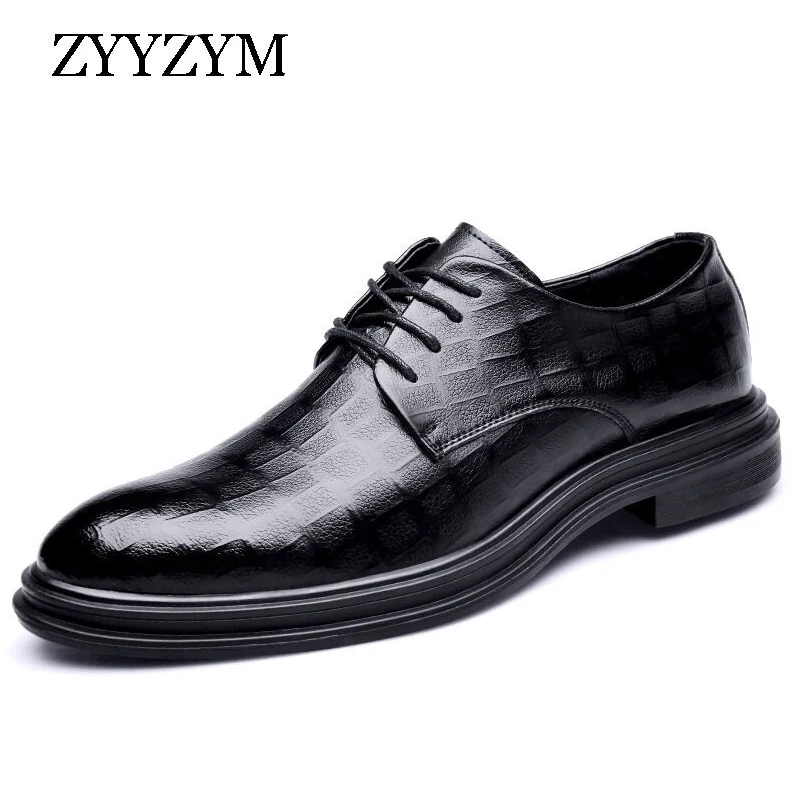 

ZYYZYM Spring Autumn Men's Formal Shoes Checkered Thick Soled British Leather Shoes Eur Size 38-48