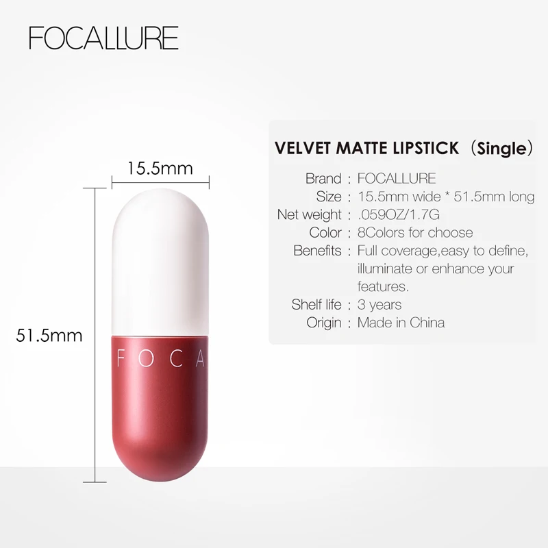 FOCALLURE Matte Lipstick Makeup Waterproof Velvet Nude 8 colors Moisturizer Set |