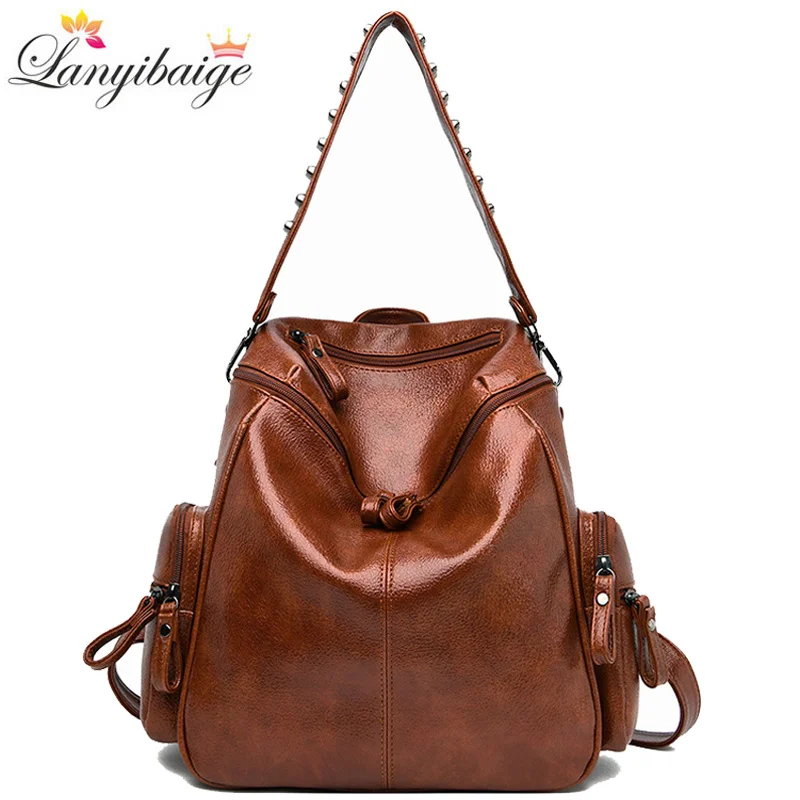

Hot Women Backpack High Quality Leather Backpack Multifunction Shoulder Bag Large Capacity Travel Backpack School Bags for Girls