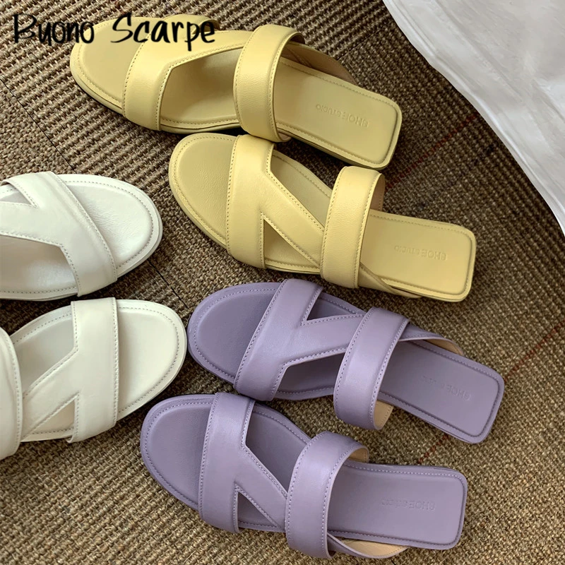 

Genuine Leather Slippers Summer Women Beach Shoes Open Toe Leather Playa Modern Slippers Casual Flat Ladies Shoes Fashion Slides