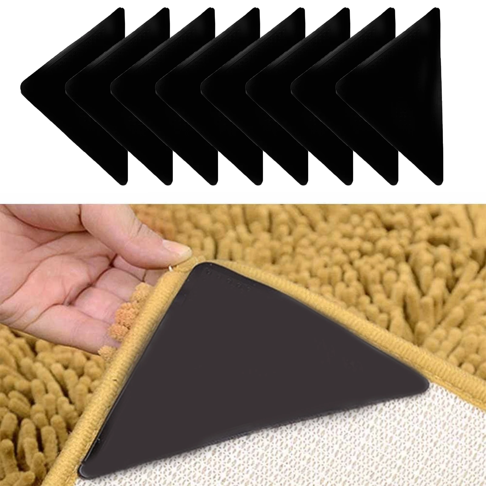 

8Pcs Anti Skid Rug Carpet Mat Non Slip Grip Small Corners Triangular Pad Washable Removable Strong Adhesive Stopper Tape Sticker