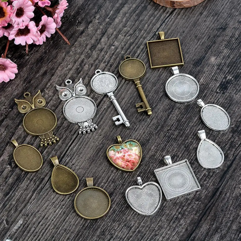 54 шт цветов набор подвесных лотков круглый ободок со стеклянным куполом кабошона