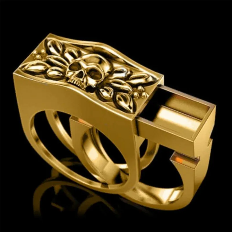В стиле хип-хоп кольцо с черепом в панк для мужчин геометрическим принтом