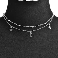 50 hot sale fashion women double layer chain moon star pendant necklace party jewelry gift