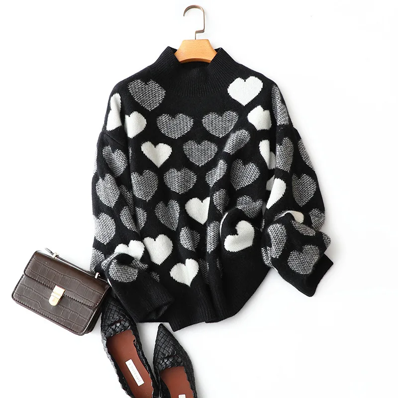 

Зимний женский свитер, новинка 100%, кашемировая Водолазка с длинным рукавом и надписью Love, свободный Универсальный пуловер в ленивом стиле, с...