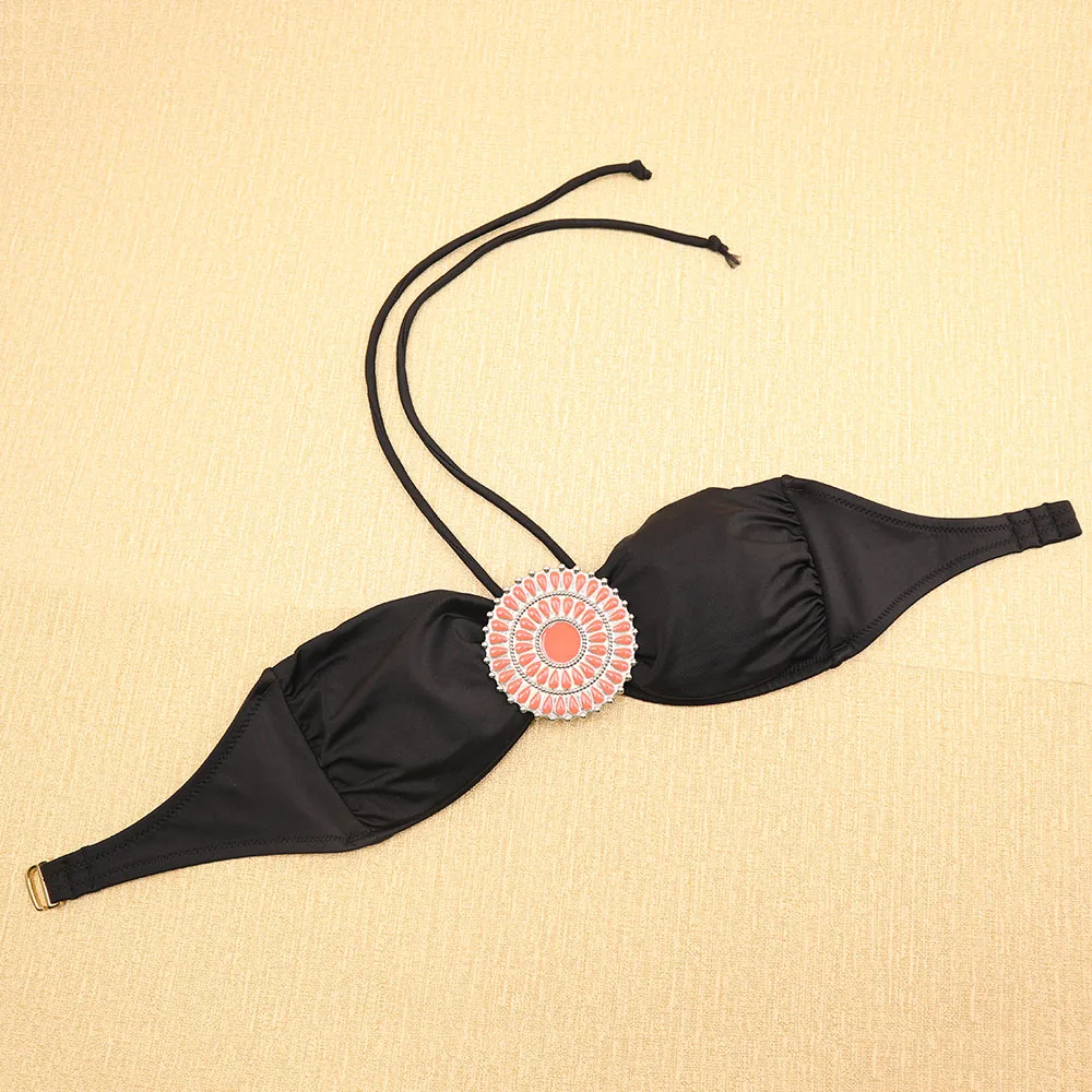 Женское бикини с черными кристаллами и стразами сексуальные купальники