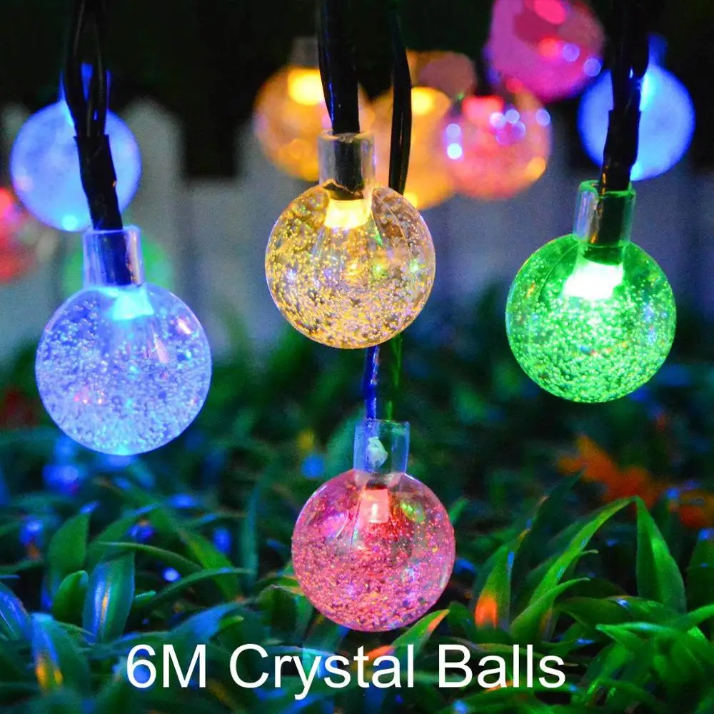 6M Crystal Ball Сад Солнечный свет 5 м Глобус лампы Сказочный светодиодный струнный свет наружная Гирлянда для дерева праздник год Солнечный сад водонепроницаемый свет - Испускаемый цвет: 6M Crystal Ball