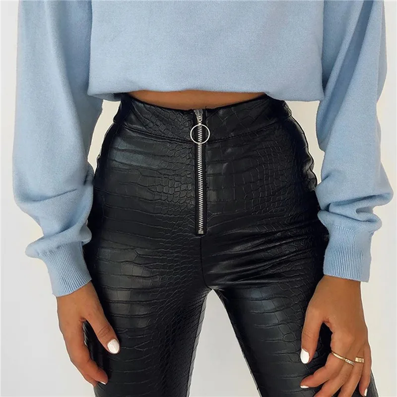 

Elegant High Waist Faux Leather Pants Women Pencil Skinny Pants Office Ladies Trousers Casual Slim Black Capris