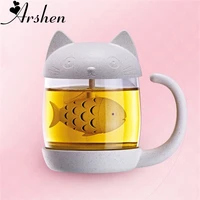 arshen healthy cartoon cat glass mugs coffee tea cups with fish infuser strainer filter glass lemon scented tea mugs drinkware