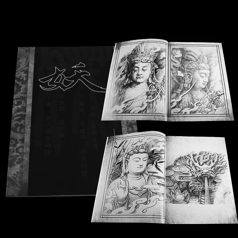 A4 Tattoo Books Lotus Flower Prajna Stone Carving Buddha Beauty Art 42 Page Accessories | Красота и здоровье