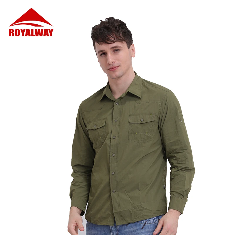ROYALWAY быстросохнущие мужские летние рубашки, дышащие, съемные, спортивные, для рыбалки, походов, походов, мужские тонкие рубашки RFQM2043F