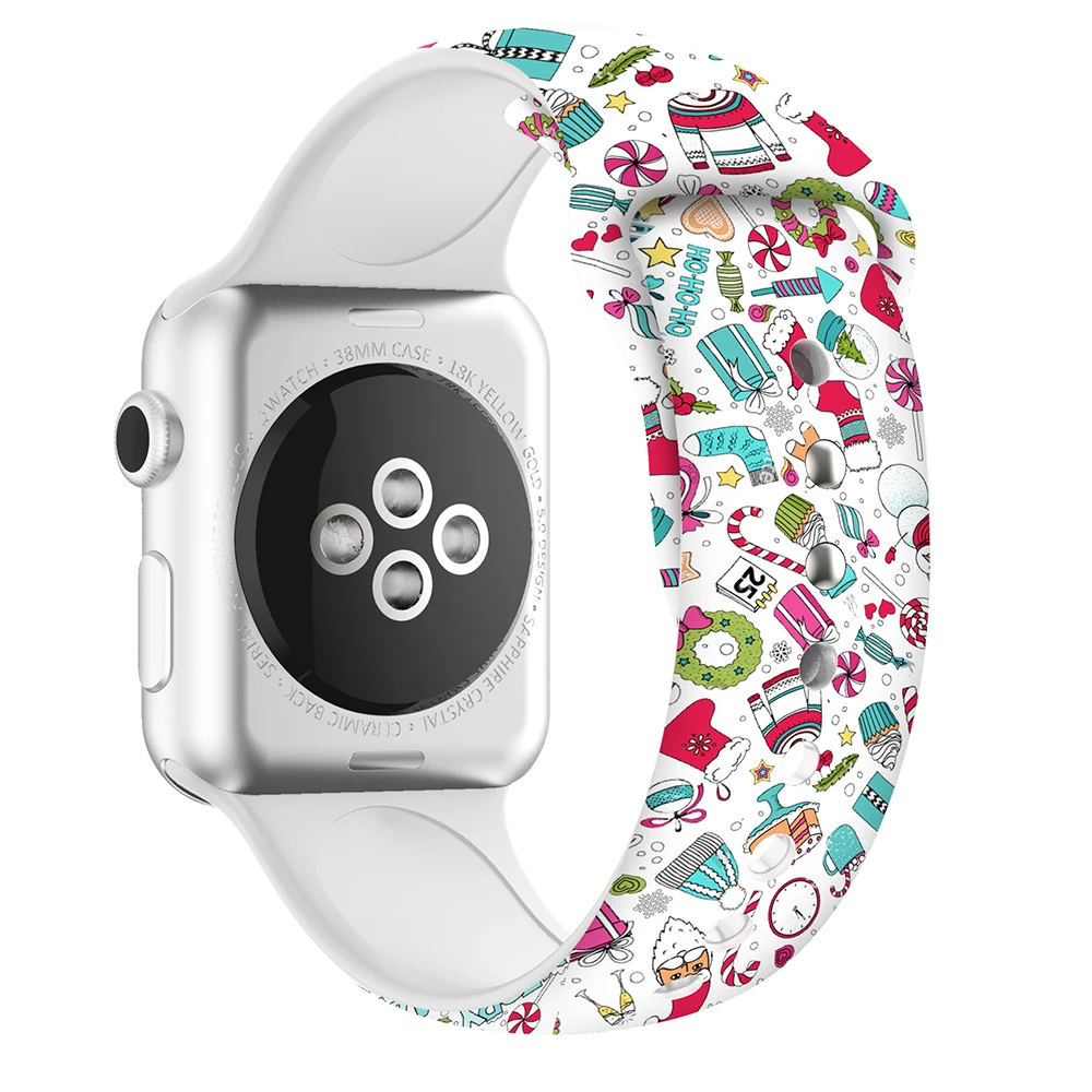 Рождественский силиконовый ремешок для Apple Watch 44 мм 40 спортивный браслет