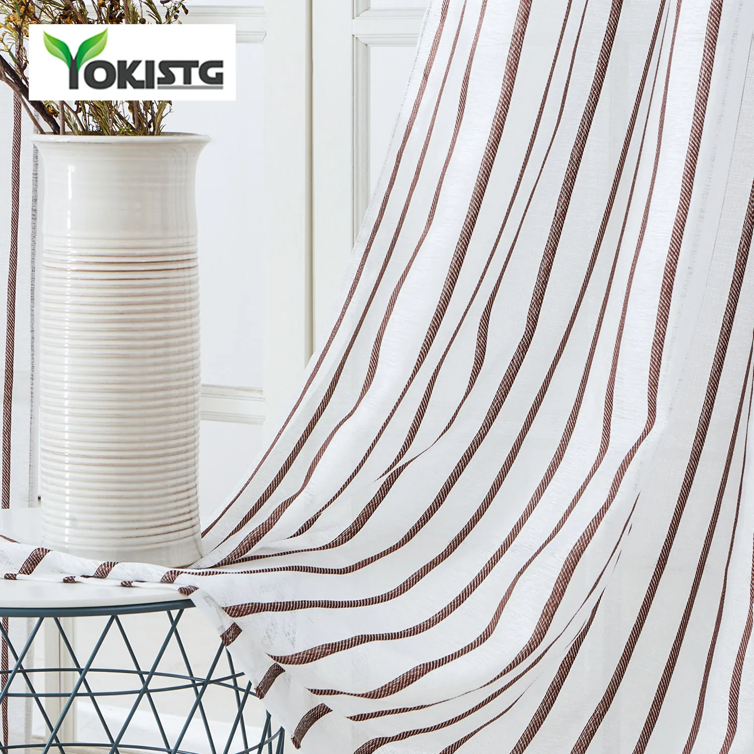 YokiSTG прозрачные Занавески для спальни кухни гостиной в полоску полу вуаль тюль