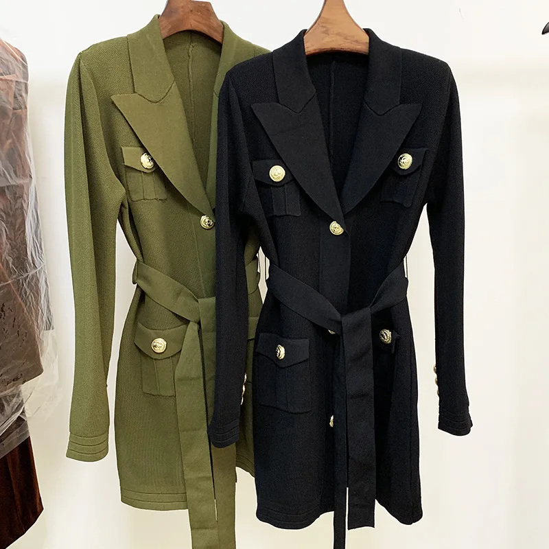 

Spring Autumn New Designer Women's High Quality Belt Cardigans Hot Chic Kniited Coat F024