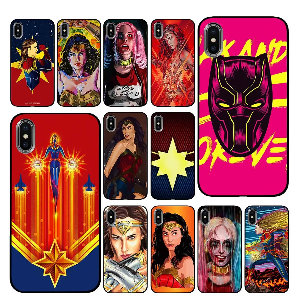 Марвел Капитан Чудо Женщина Черный чехол ТПУ для iPhone 5 5S 6 6s 7 8 Plus X XS XR 11 Pro