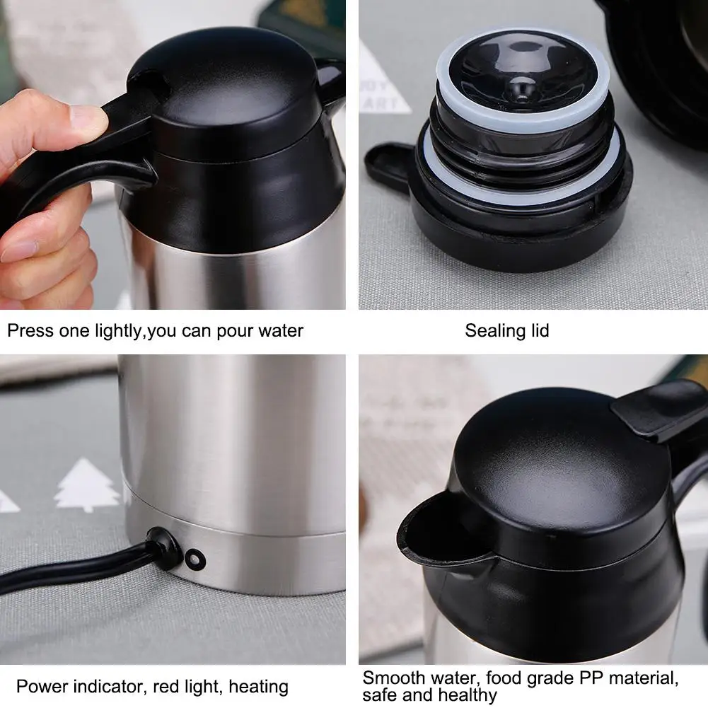 

Car Electric Kettle Temperature Control Stainless Steel Tea Kettle BPA-Free Hot Water Boiler Cordless With LED Indicator