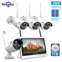 hiseeu 3mp 8ch wireless nvr kits 12 lcd display 1536p hd outdoor security ip camera video surveillance wifi cctv camera system