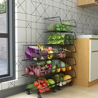 4 layers metal racks holders vegetable fruit racks with wheels basket home floor multi layer kitchen storage organization