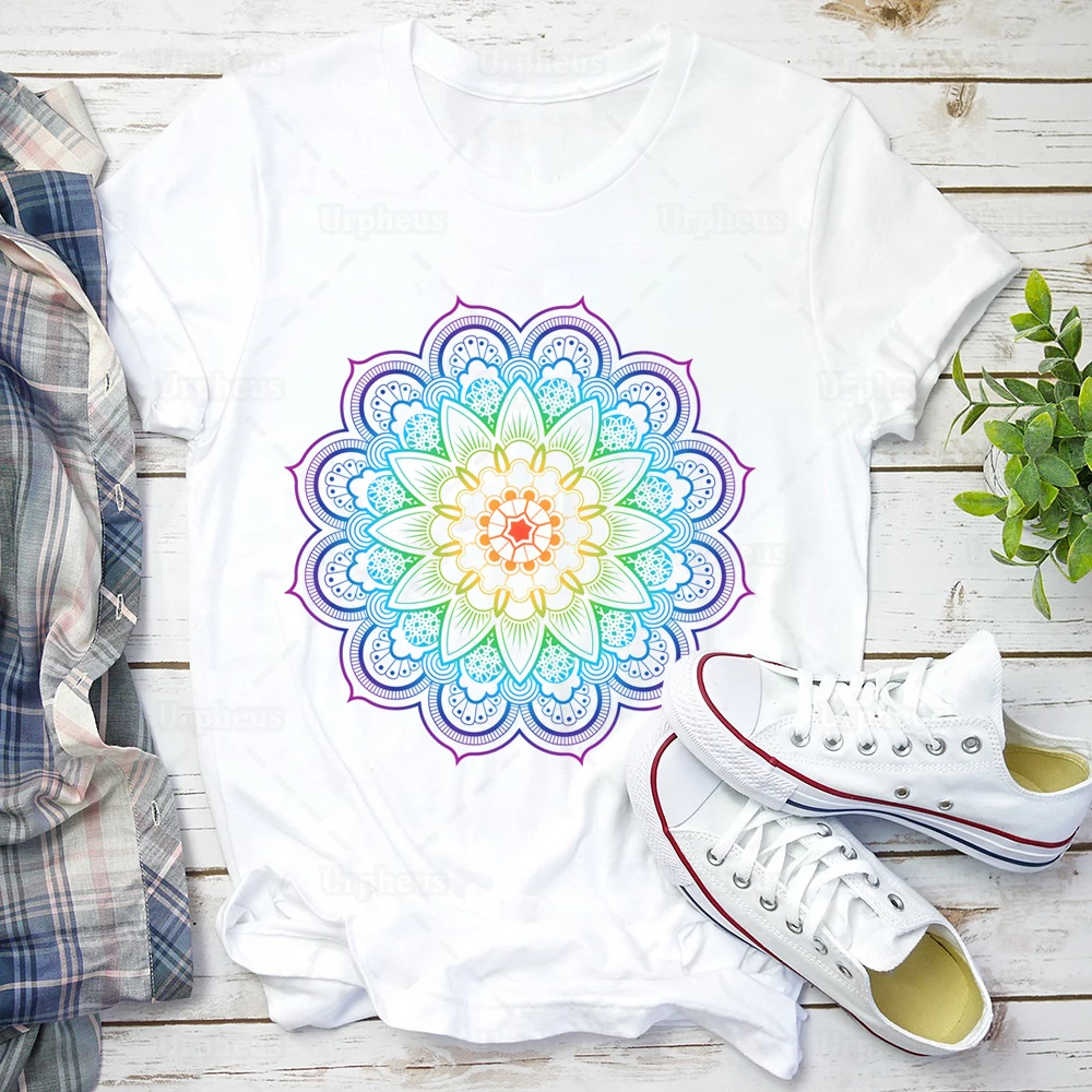 Женская футболка с мандалой 100% хлопок геометрическим рисунком буддизм йога |