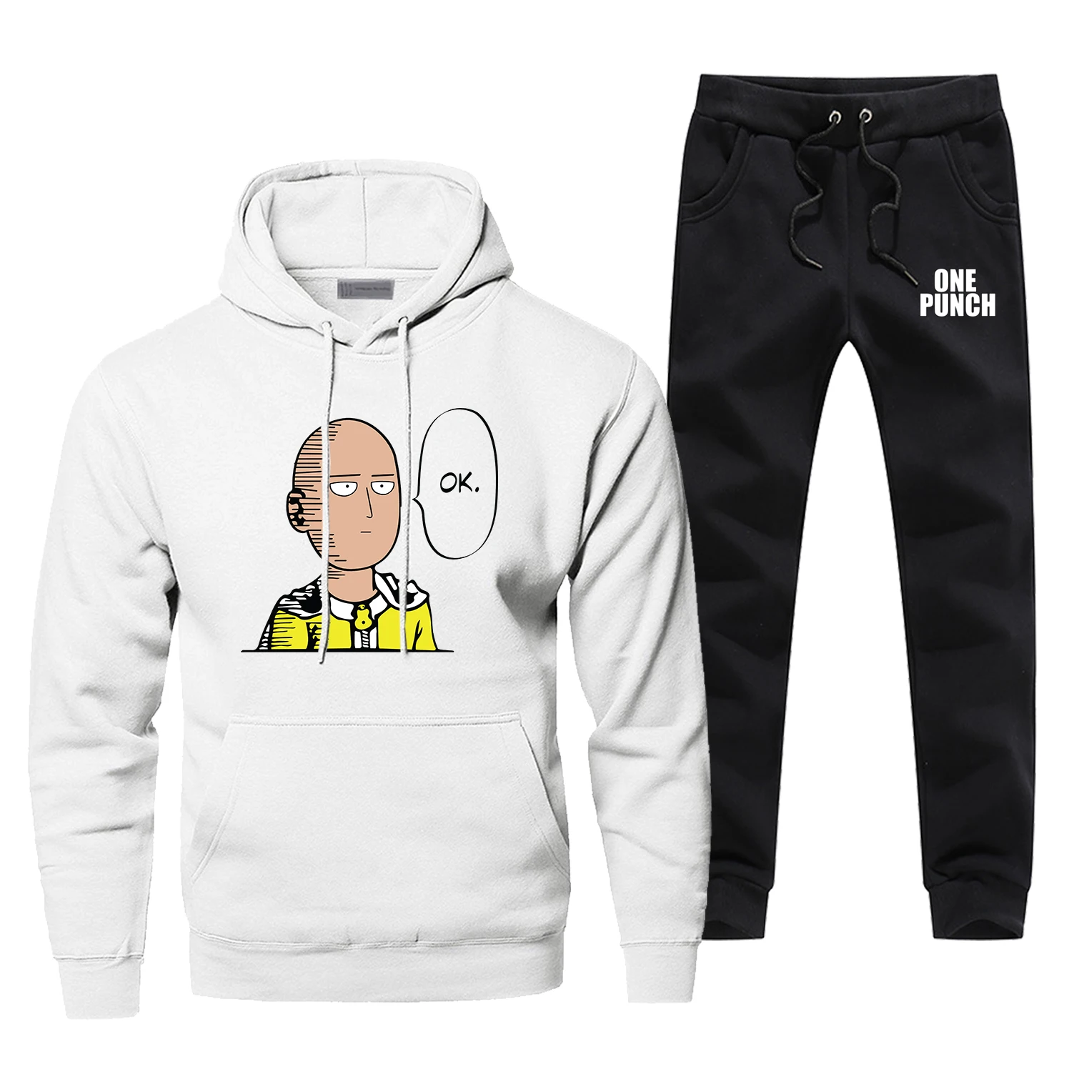 Classic Japanese Anime One Punch OK Man Print Sweatshirts Hoodies+pants Harajuku Tracksuit Men's Fleece Sportswear Sweatpants | Мужская