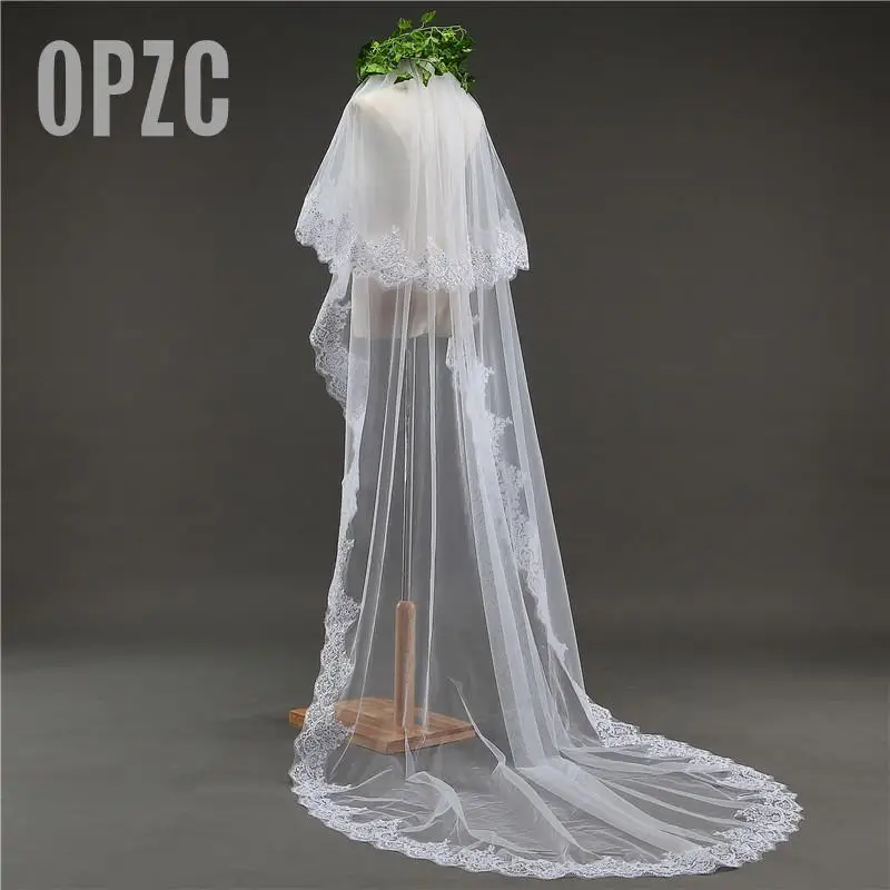 Свадебные аксессуары фата с кружевной каймой и аппликацией Белый/цвет слоновой