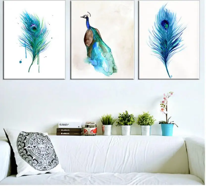 Алмазная 5d живопись сделай сам 3 шт./компл. домашний декор полностью вышивка перья павлина крестиком на