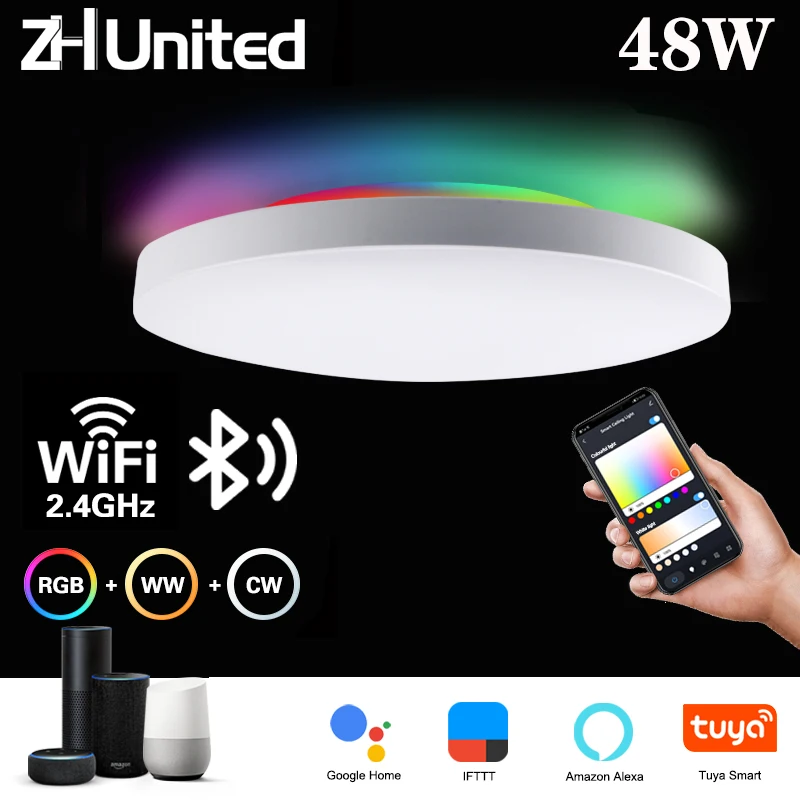 48W  RGB LED Smart WIFI Ceiling Light Voice APP Intelligent Control Dimmable Bluetooth Tuya lamp Alexa Google Modern