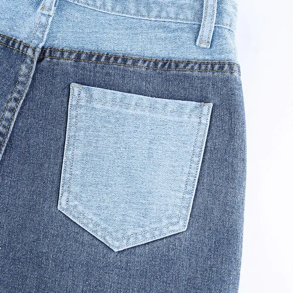 

Women Color Block Patchwork High Waist Straight Pants Pockets Trousers Loose Jeans Fashion Capris Pant Women's Clothing 2021