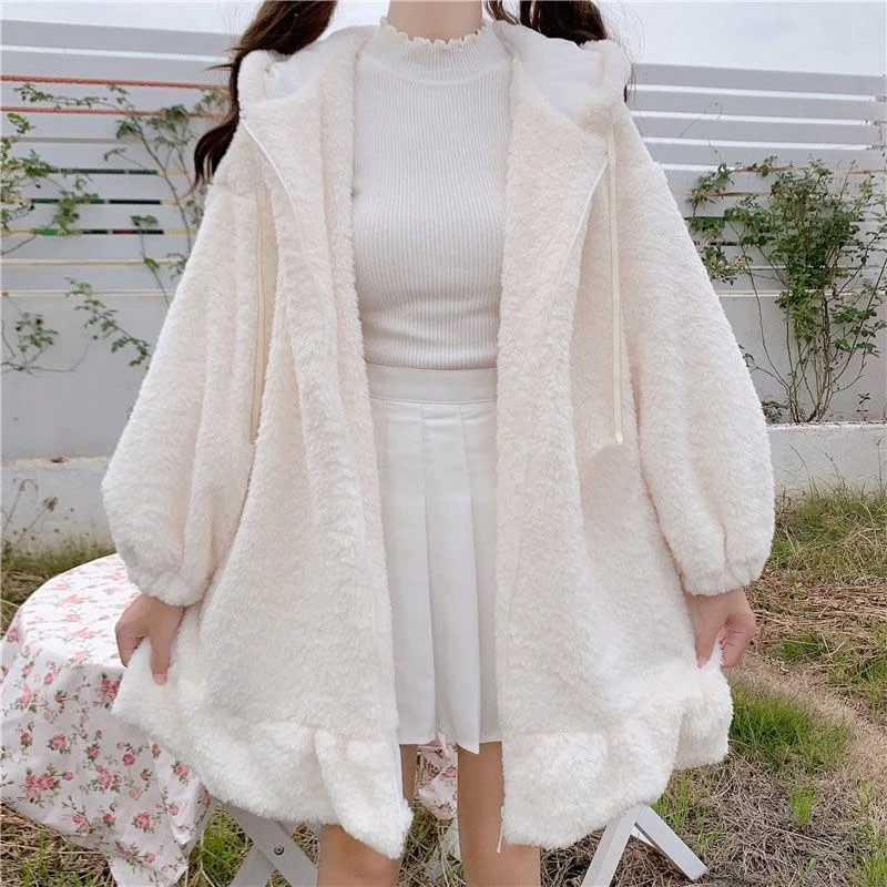 

Deeptown Kawaii Hoodies Women Winter Plus Size Fashion Bunny Ears Sweatshirt Women Long Sleeve Cute Tops Warm Zip Up Hoodies