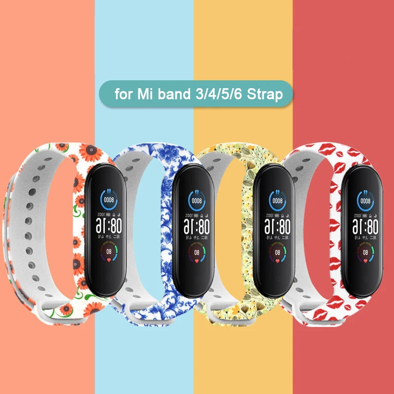 Painted Printing For Xiaomi Mi Band 3 4 5 6 watch band Wristband Replacement For Xiaomi Mi band 3 Smart watch Silicone Bracelet