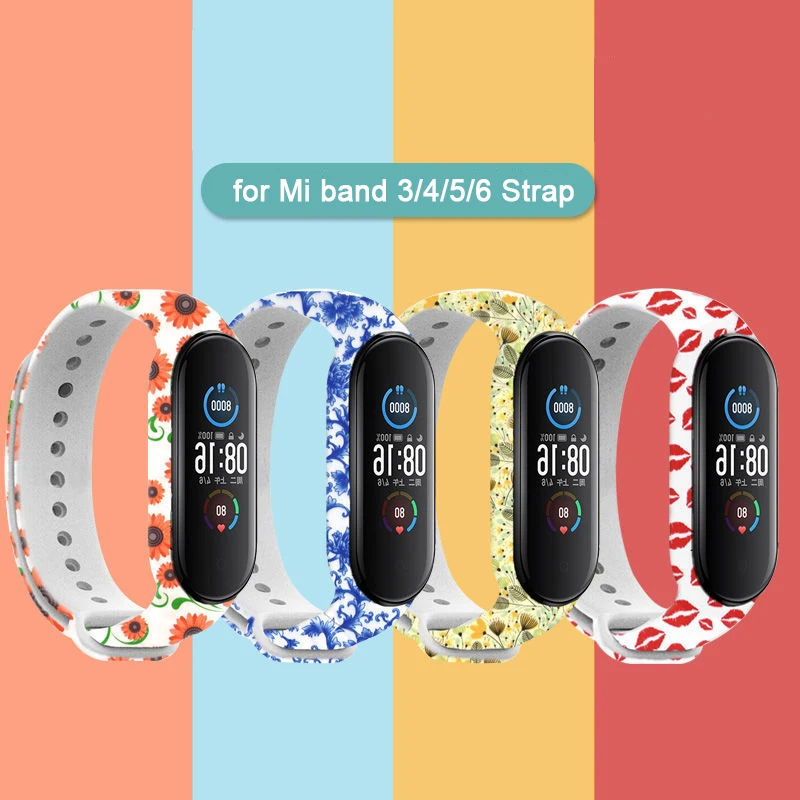 

Painted Printing For Xiaomi Mi Band 3 4 5 6 watch band Wristband Replacement For Xiaomi Mi band 3 Smart watch Silicone Bracelet