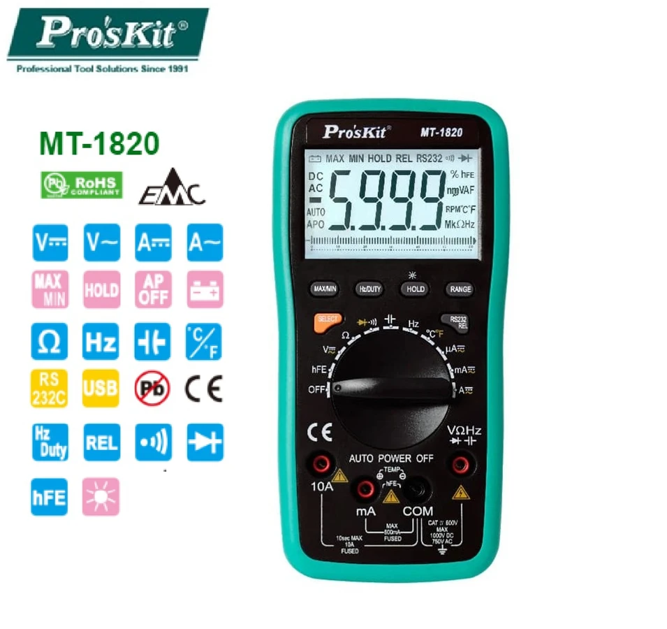 Мультиметр Pro'skit MT 1820 3 5/6 двойной дисплей многофункциональный цифровой