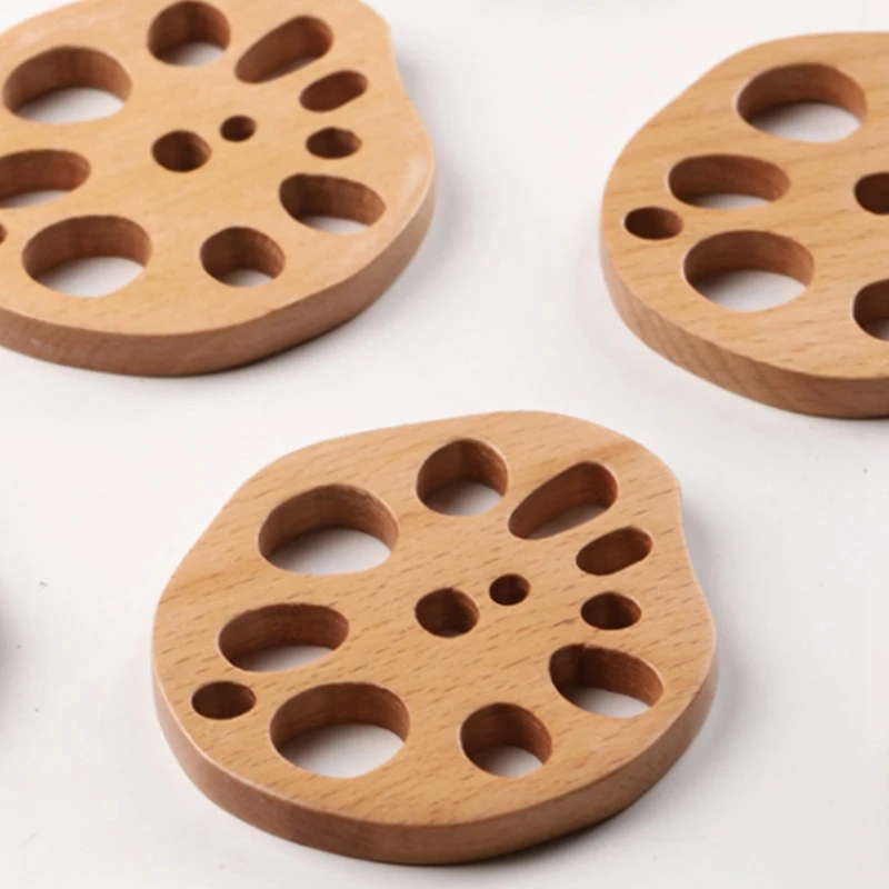 

Lotus Root Solid Wood Coaster Tea Coffee Cup Pad Placemats Table Decor Heat Resistant Chinses Simulation, 5PCS