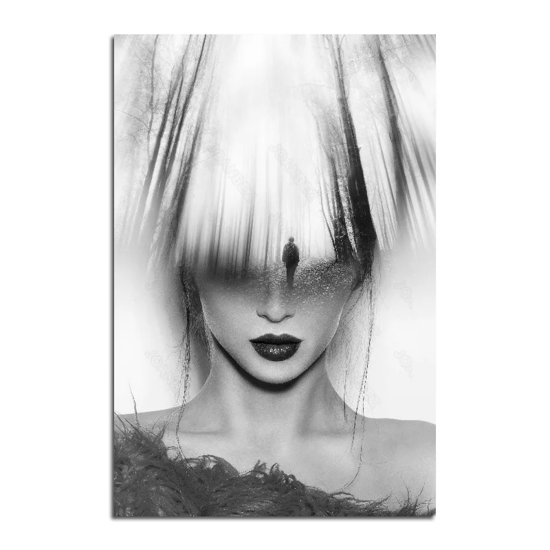 

European Style Canvas Material Sexy Beauty Model Delicate Face Front and Forest People Combination of Art Background Poster