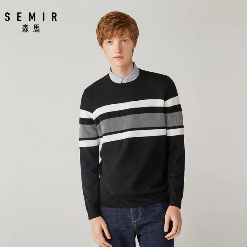 Свитер SEMIR мужской с принтом новинка зимы 2019 Двухцветный пуловер воротником