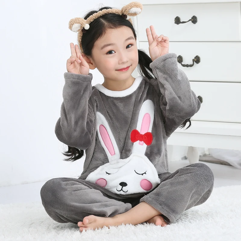 Зимние Детские флисовые пижамы Плотная теплая фланелевая одежда для сна
