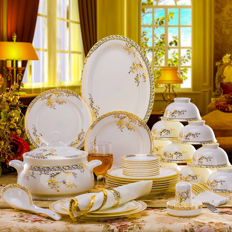 

Dinnerware Set Dishes Bone China Combination Tableware Plates Ceramic Dinner Service