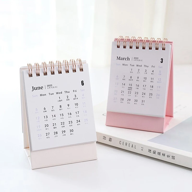 

2022 Hand Drawing Solid Color Series Mini Desk Calendar DIY Portable Desktop Calendars To Do List Daily Schedule Planner Office
