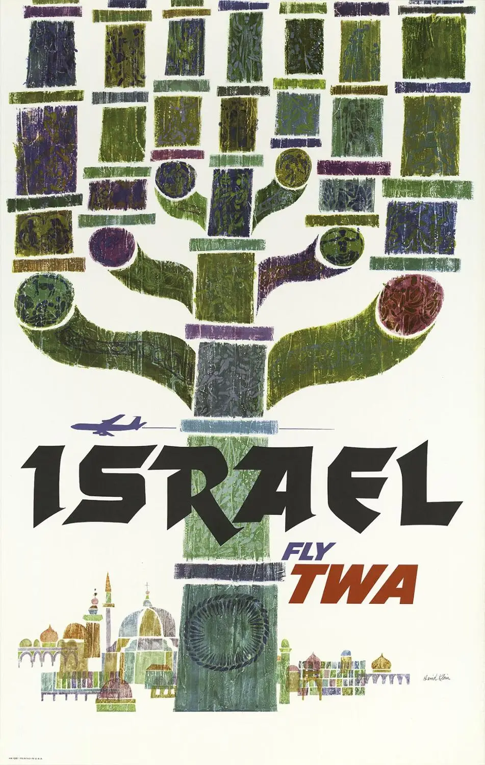 

400X300MM Fly-TWA-Israel-David-Klein-1968 jumbo fridge magnet SFM-0337
