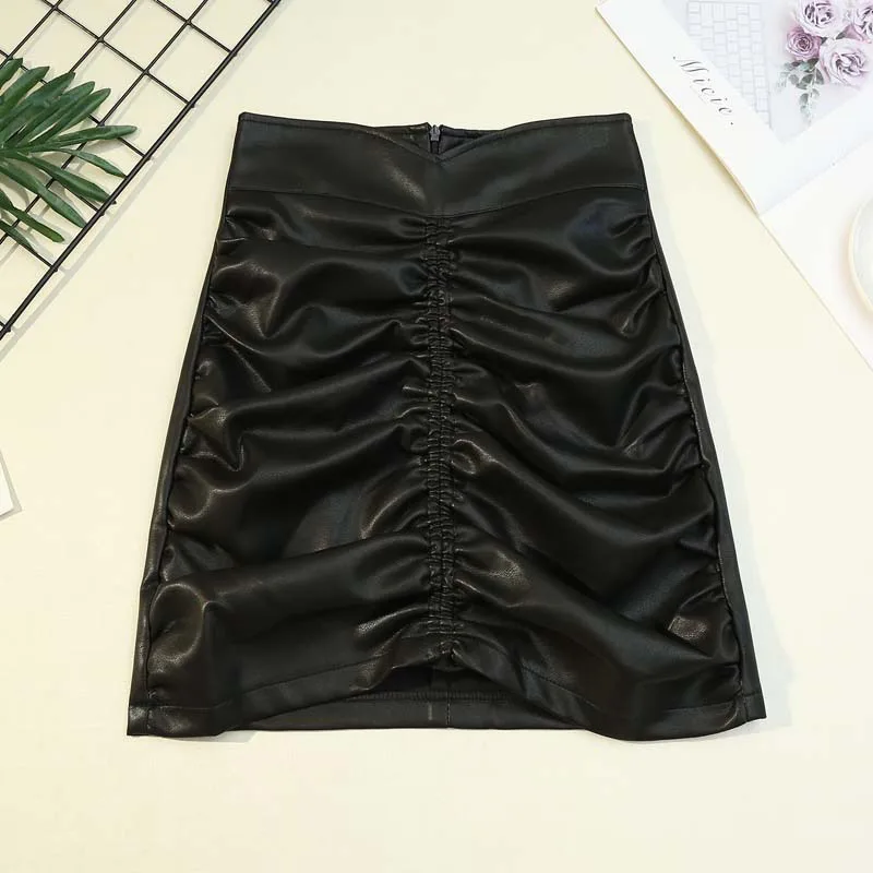 

Elegant Chic PU Leather Skirt Women Sexy Asymmetry Solid High Waist Slim Bodycon Short Mini Skirt Fashion