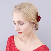 o930 exquisite elegant bridal headdress alloy velvet rose head flower hairnip with pearl rhinestone for wedding perform studio