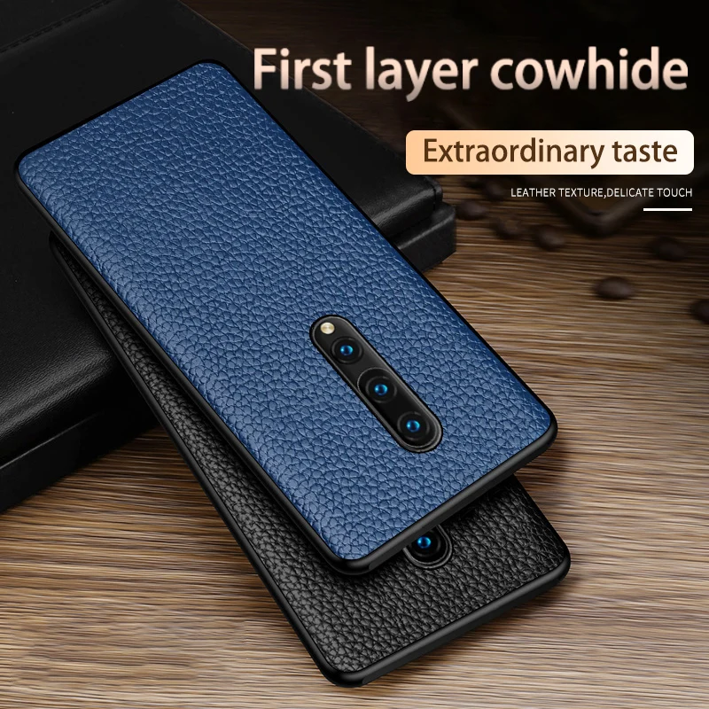 Phone Case For Oneplus 7T Pro 7 8 Pro 6 6T Cowhide Litchi Texture Genuine Leather Anti-fall full protection Cover