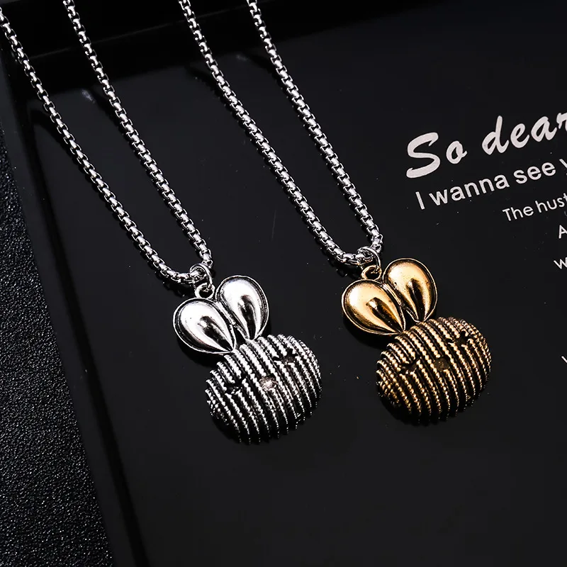 

Fashion Silver Color Jewelry Long Chain Korean Rabbit Ear Necklaces For Women Men Punk Kolye Collares Bijoux