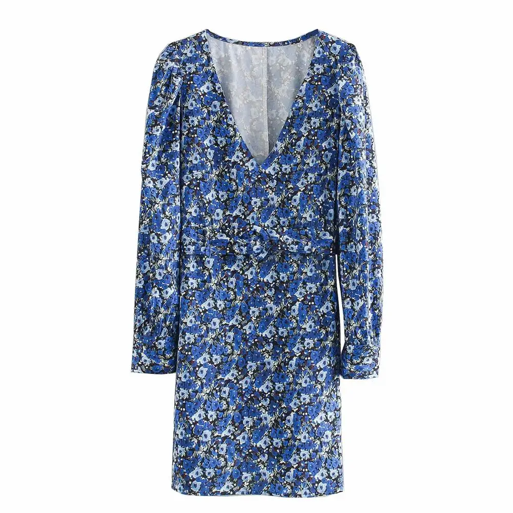 Женское винтажное платье с v образным вырезом и цветочным принтом Повседневное